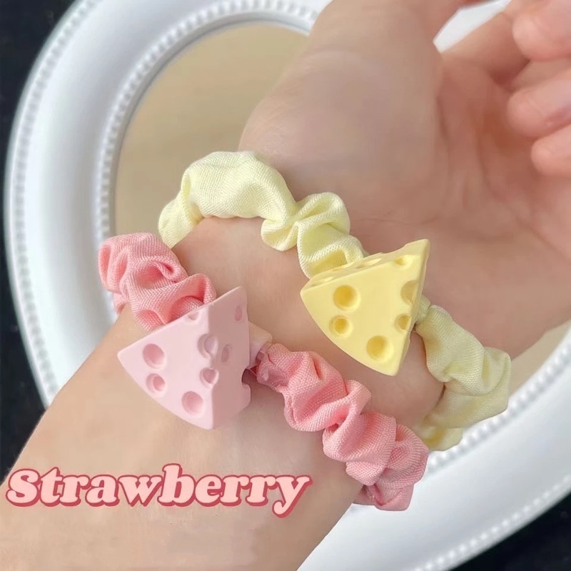 Dây Buộc Tóc Co Giãn Hình Phô Mai Hồng Macaron Dễ Thương Cho Bé Gái
