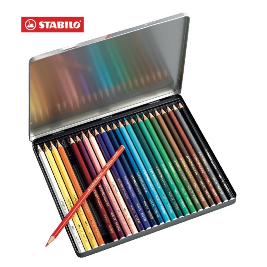 Combo 1 hộp bút chì màu nước STABILOaquacolor (Hộp thiếc 24 cây) + Tuyển tập tô màu STABILO SVCB (CLW1624MB)
