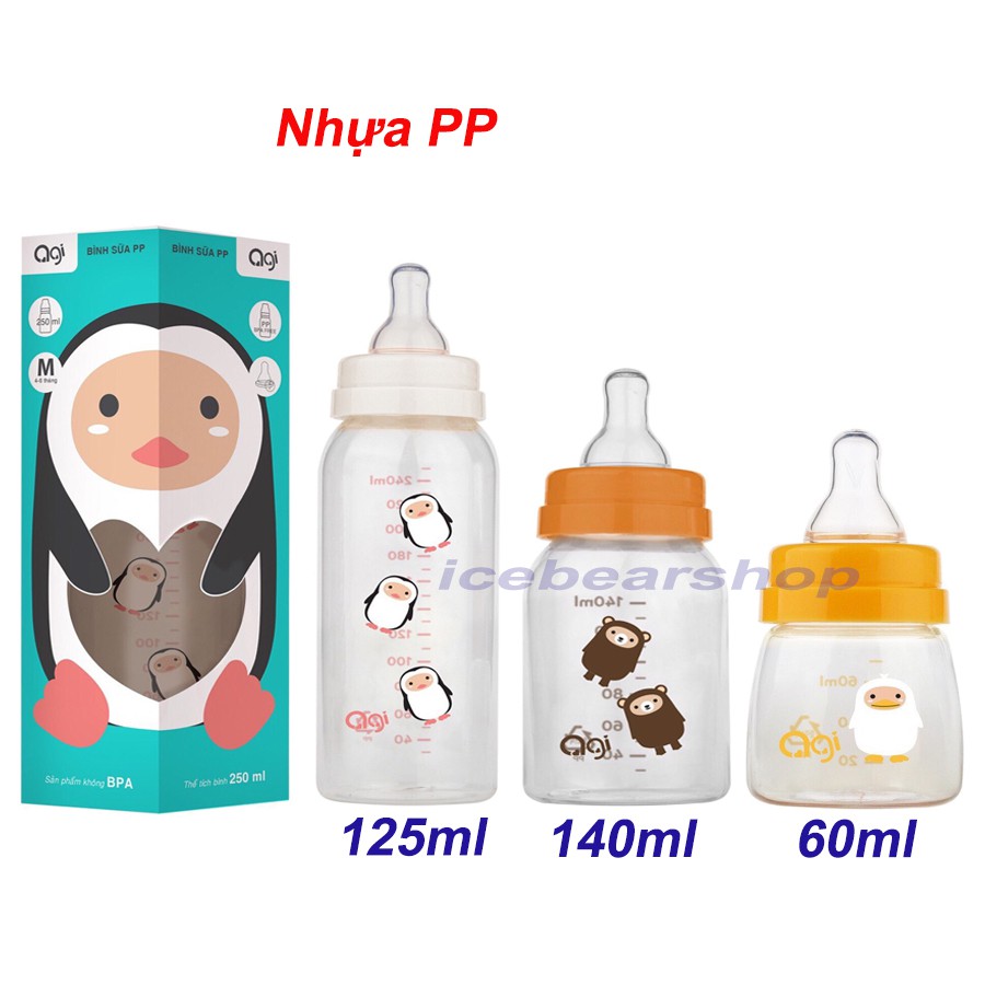 Bình sữa sữa cổ hẹp PP Agi 60ml - 140ml - 250ml với 4 màu ngẫu nhiên