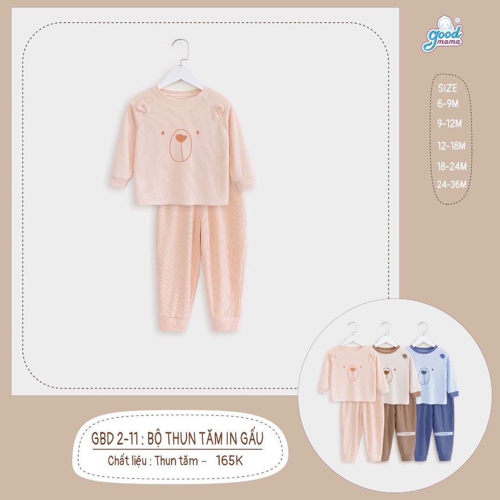 Bộ len tăm thu đông in hình gấu Good mama