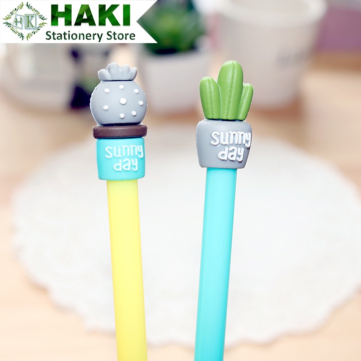 Bút bi cute hình sương rồng HAKI, bút bi nước mực gel màu đen ngòi 0.5mm dễ thương B40