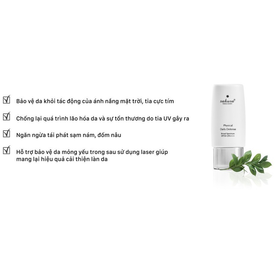 Nhũ Tương Sakura Physical Daily Defense SPF 50+ PA ++++ Hỗ Trợ Chống Nắng Vật Lý, Chống Lão Hóa, Bảo Vệ Da M