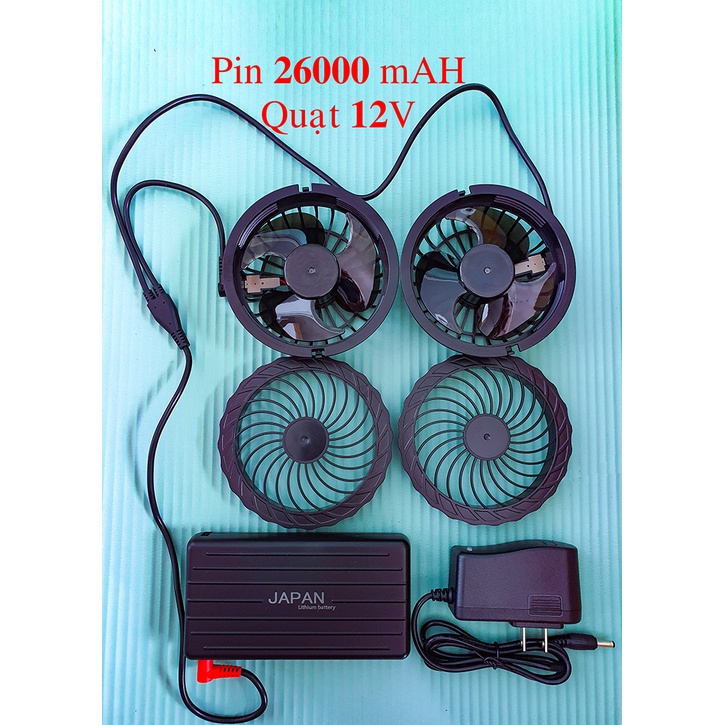Bộ phụ kiện áo quạt điều hòa Pin 26000 mAH, quạt 12V tốc độ quay 6500V/phút, sạc , dây nối