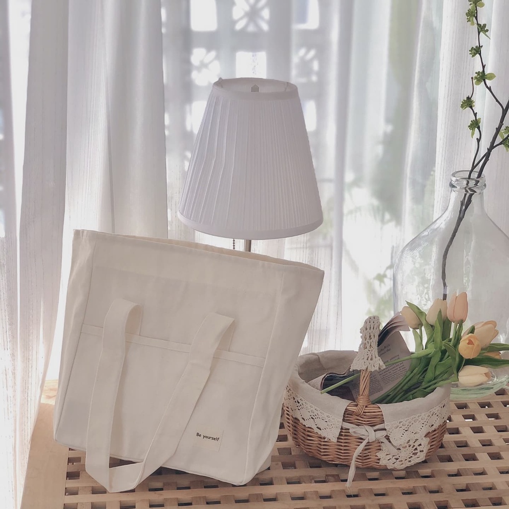 [Tặng kèm deal shock 19k, 45k] Túi tote bag Sunny kem vải canvas mộc Tadi house style vintage