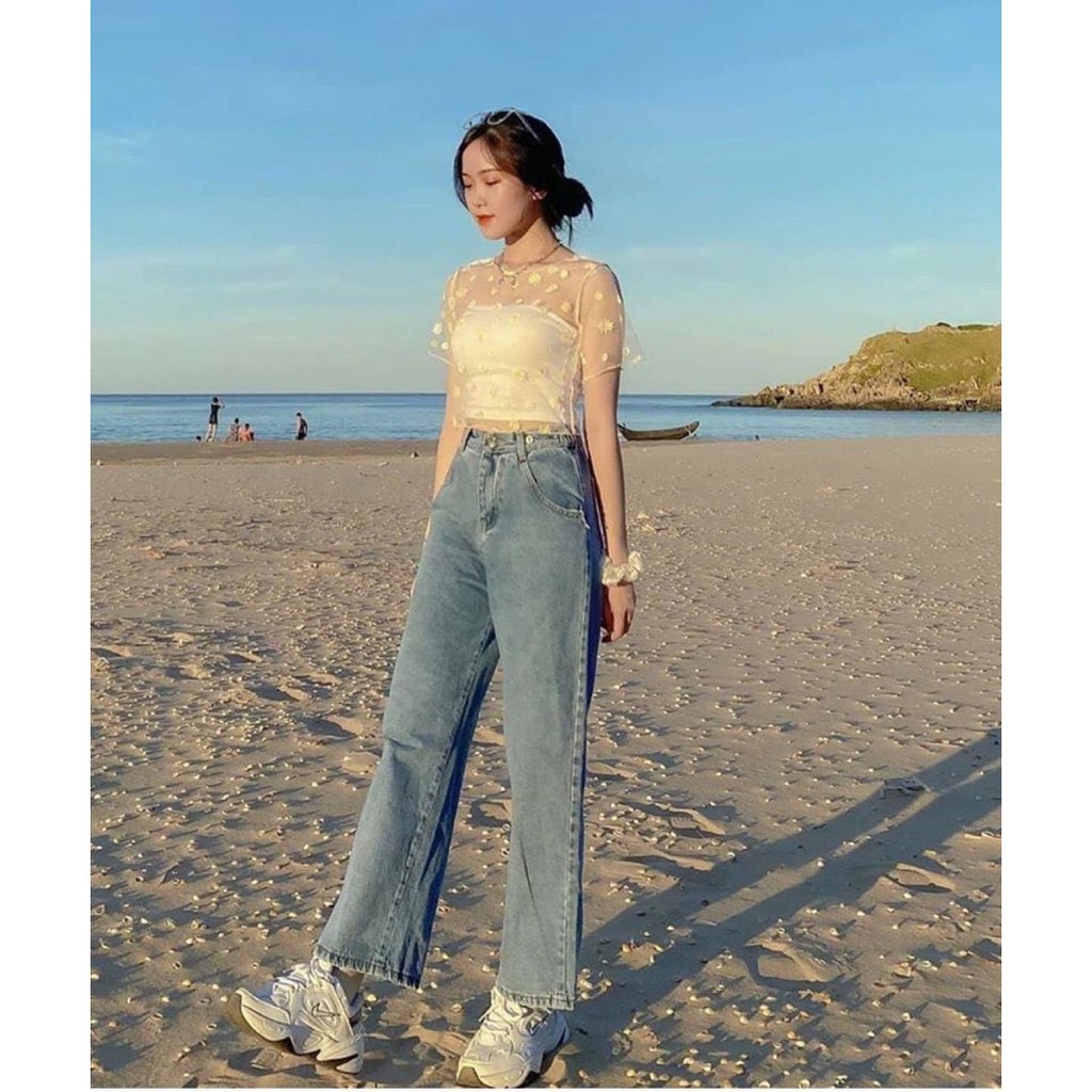 QUẦN JEANS LƯNG CAO ỐNG RỘNG (KÈM HÌNH KÈM CLIP)
