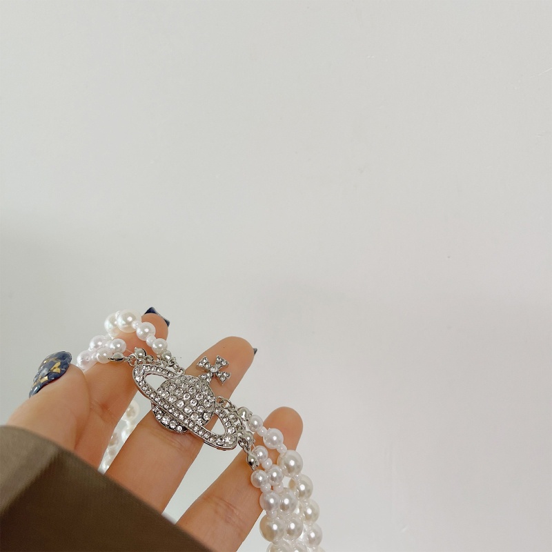 Wmmb Vòng Cổ Choker Nhiều Lớp Đính Hạt Ngọc Trai Và Hành Tinh Đính Đá Phong Cách Baroque Colla