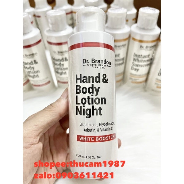 combo Kem dưỡng trắng da, chống nắng Body Dr.Brandon WHITE EXPERT Clinical Hand Lotion Body ngày &amp; đêm.