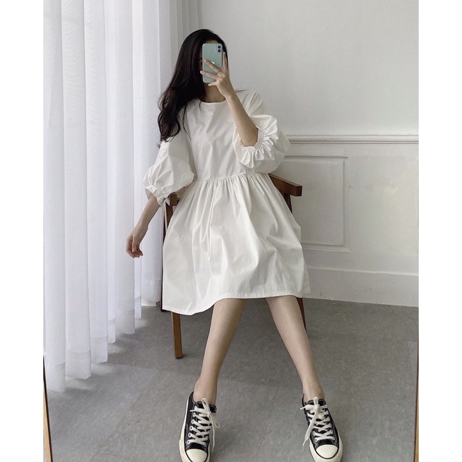 Đầm babydoll phồng cotton hàn dày dặn, thoáng mát