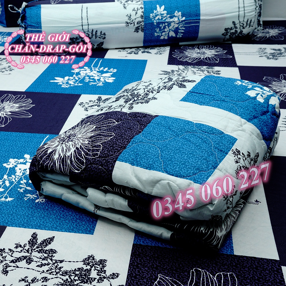 Drap Thắng Lợi, ga trãi giường cotton in logo chính hãng thoáng mát mẫu CÁT XANH