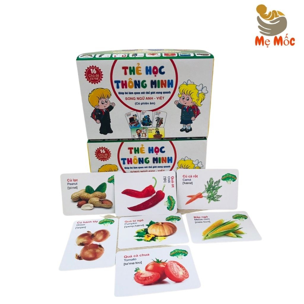Bộ Thẻ Thông Minh 16 chủ đề có song ngữ anh viêt cho bé kích thích trí tuệ bé - Shop mẹ Mốc ,16CD