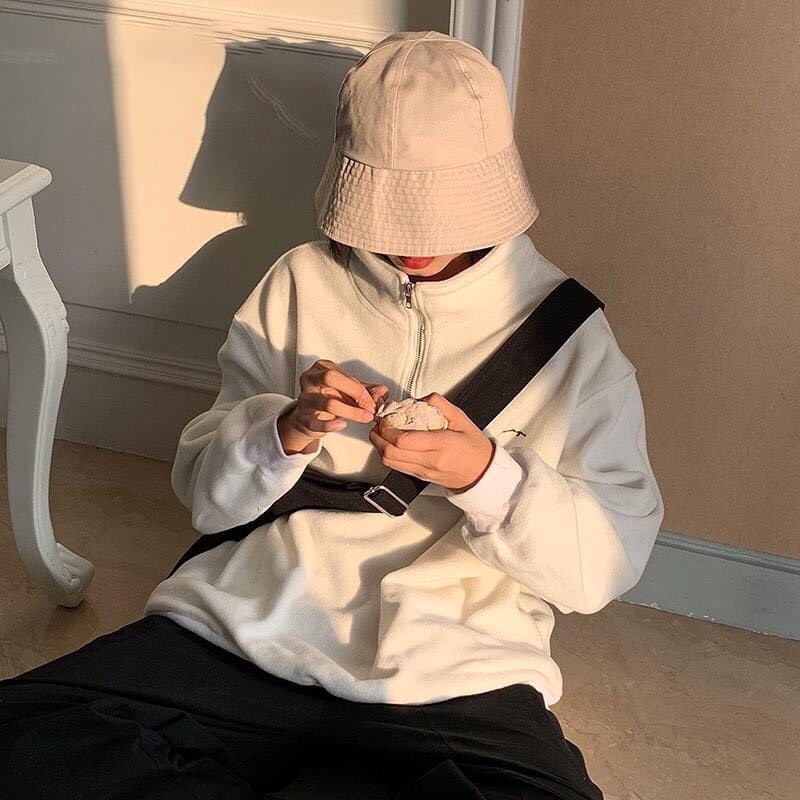 Áo Nỉ Cổ Cao Chữ Nhỏ PEONYB Nữ [FREESHIP] 🌸 Sweater form rộng dài tay, hoodie zip màu trắng thêu đen cá tính Ulzzang 🌸 | BigBuy360 - bigbuy360.vn