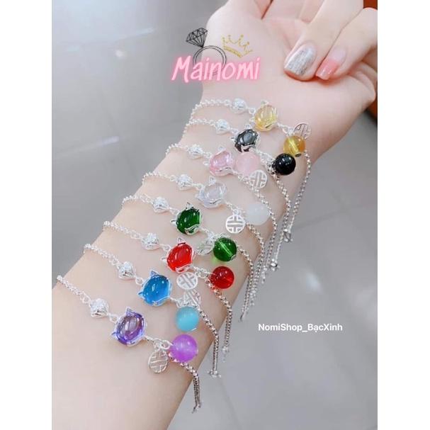 Lắc tay bạc, vòng tay hồ ly cho nữ mix đá phong thuỷ và đồng tiền may mắn Mainomi Shop Bạc Xinh