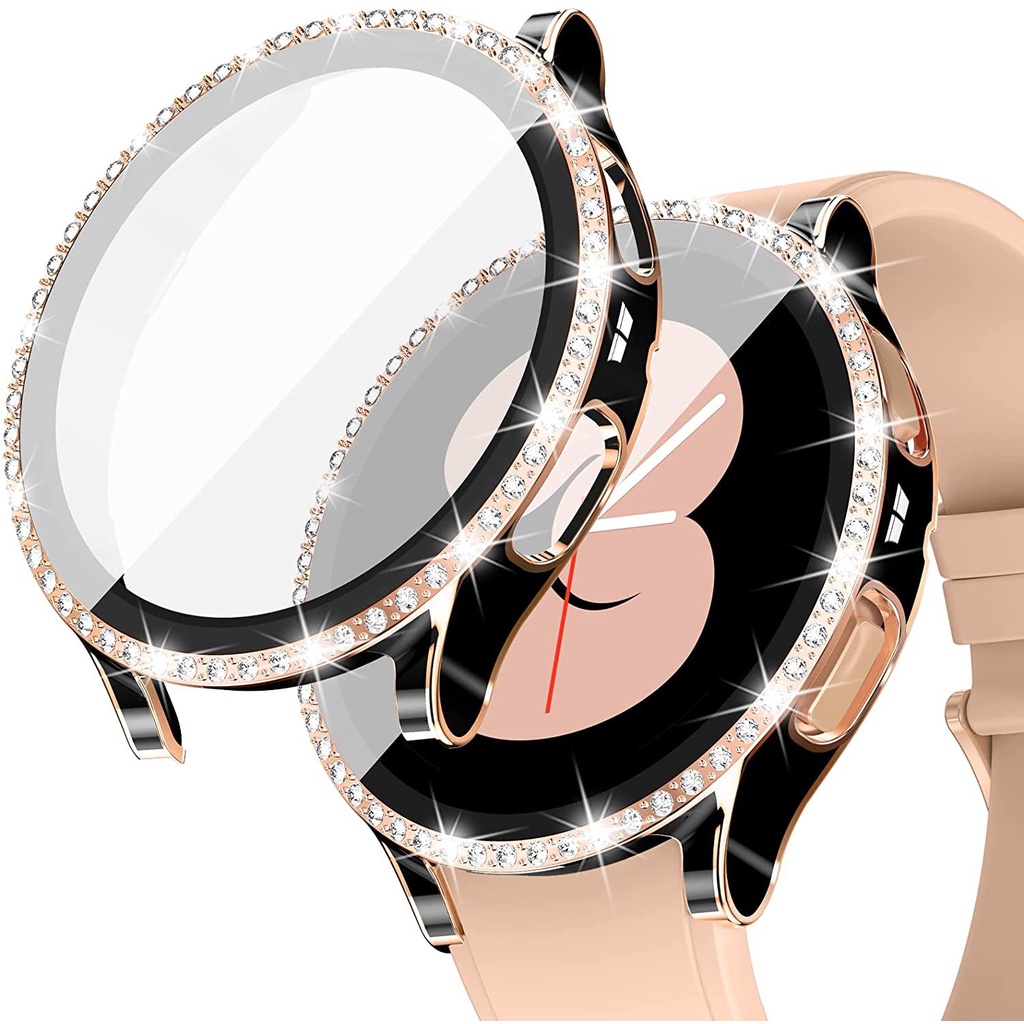 Ốp Bảo Vệ Mặt Đồng Hồ + Kính Viền Tròn Viền Kim Cương Cho Samsung Galaxy Watch 4 40mm 44mm