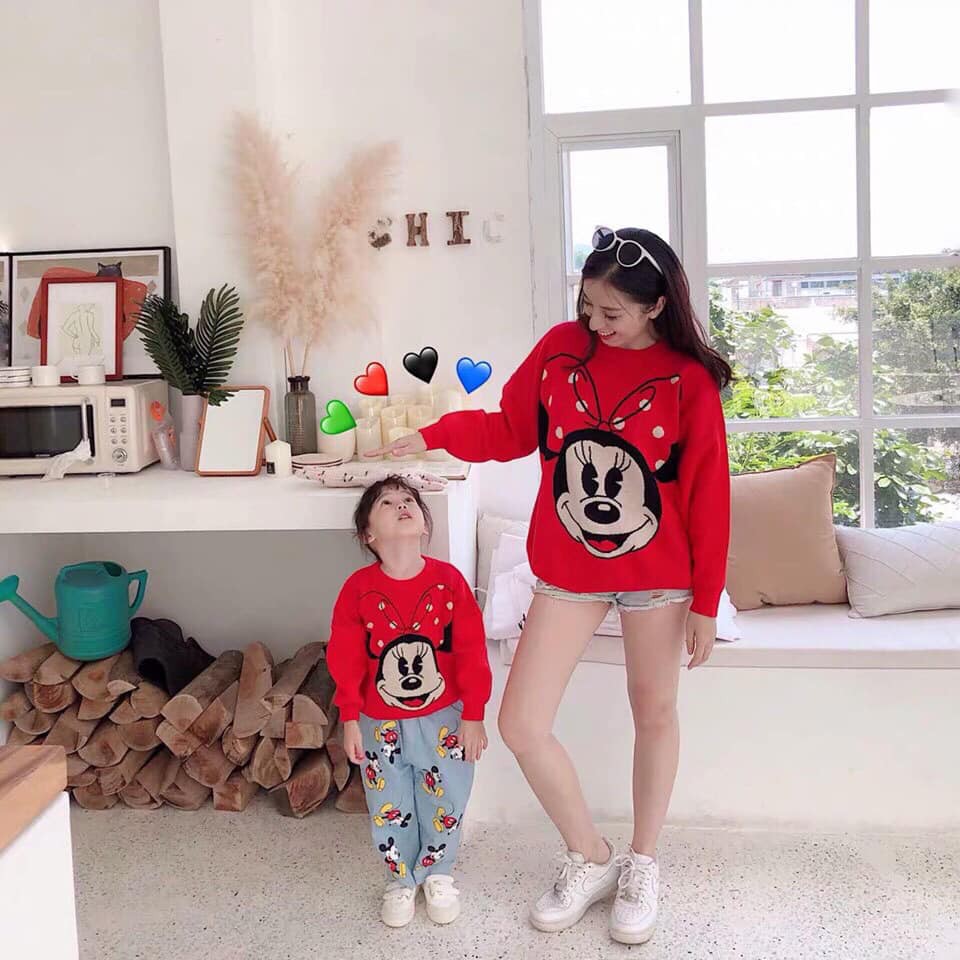 (xả hàng) Áo đôi mẹ và bé, Họa tiết chuột Mickey có 2 màu đỏ - xám - Shop Hà Trần