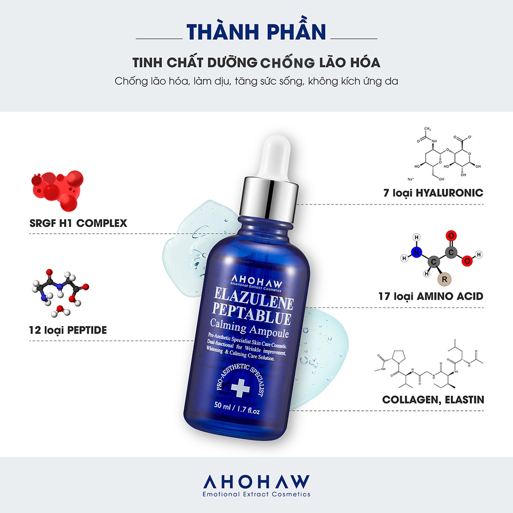 Tinh chất trẻ hóa tế bào sinh học Ahohwa Elazulene Peptablue Calming Ampoule