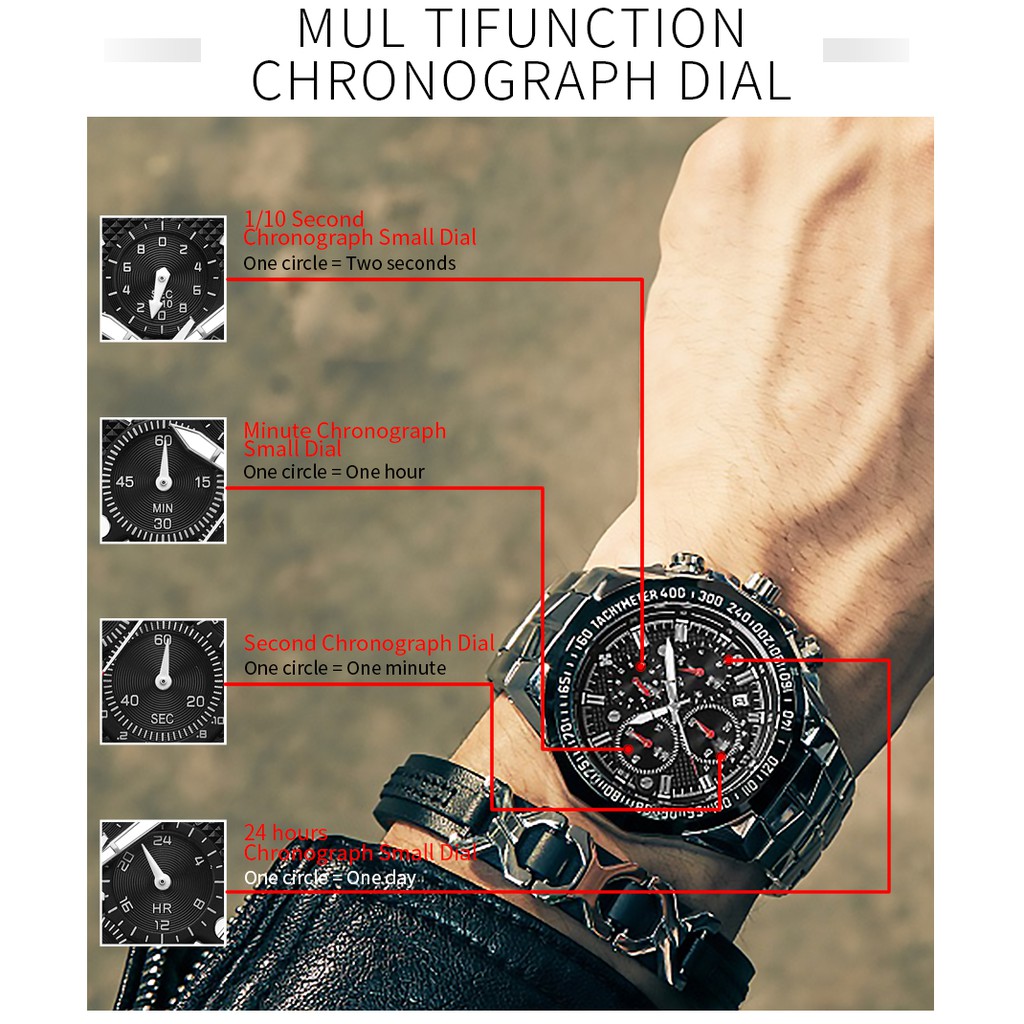 WWOOR Men's Watches Waterproof Fashion Sports Stainless Steel Metal Quartz Watch Genuine Clock - 8868