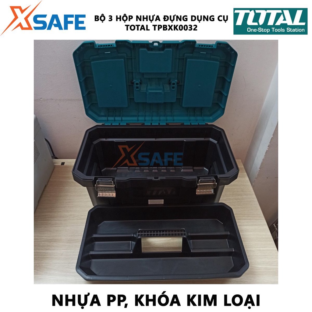 Bộ 3 hộp nhựa đựng dụng cụ khóa kim loại TOTAL TPBXK0032 | bộ thùng đựng đồ nghề có kích thước 14 &quot;+17&quot; +20 &quot; - XSAFE
