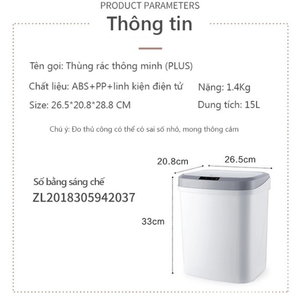 [CAO CẤP] Thùng Rác Thông Minh Thùng Rác Cảm Ứng Siêu Tiện Lợi  Kèm Dây Sạc Điện XIWEI Dung Tích 15L