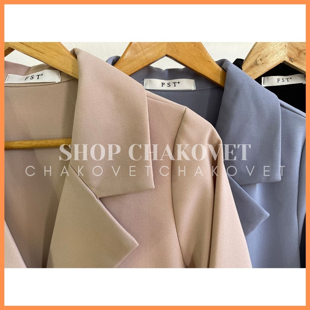 Áo khoác blazer nữ dài tay 1 lớp dầy dặn AB876, thiết kế áo cổ vest túi hộp 2 cúc giả gỗ tay pha kẻ sọc  Style Hàn Quốc | BigBuy360 - bigbuy360.vn