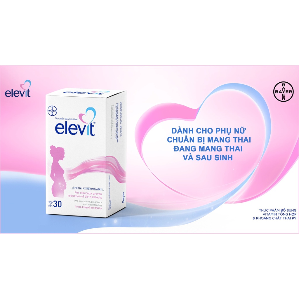 (hàng nhập khẩu) ELEVIT BAYER Vitamin tổng hợp cho bà bầu ( Trước trong và sau sinh) - hàng Pháp - hộp 30 viên