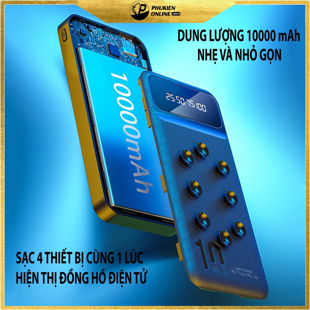 Sạc Dự Phòng 3 in 1 10000mAh WEKOME 223  Sạc Nhanh Hiển Thị Màn Hình Điện Tử , sạc nhiều thiết bị 1 lúc ,đa chức năng