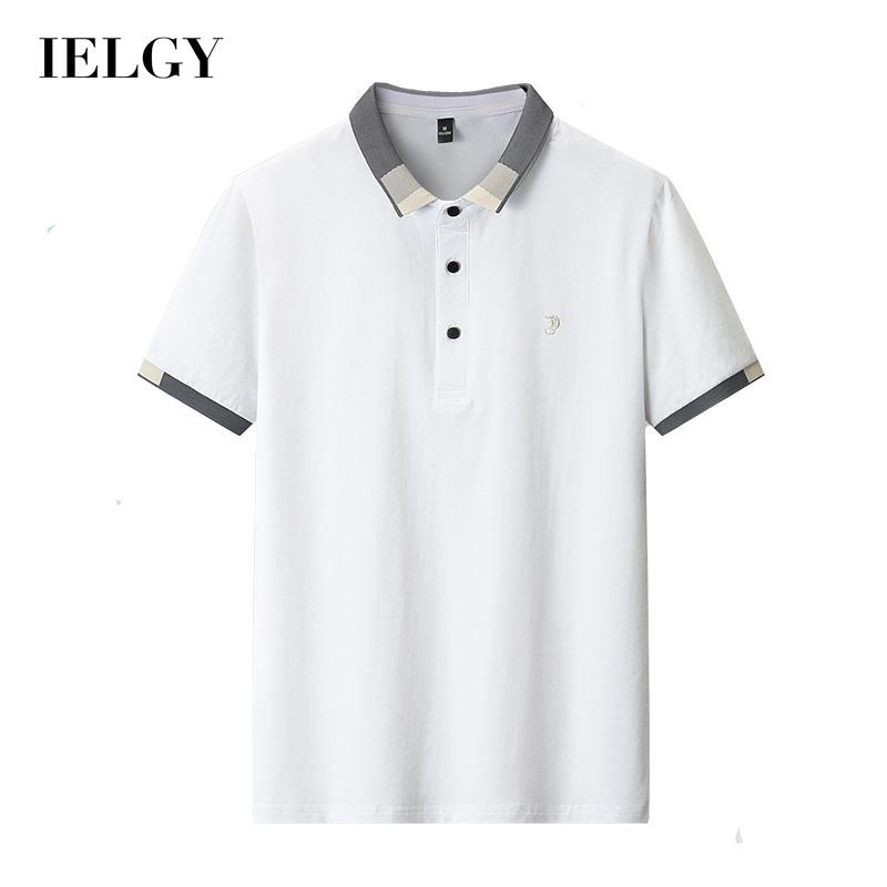Áo thun polo IELGY tay ngắn cổ mép lật màu trơn thời trang dành cho nam