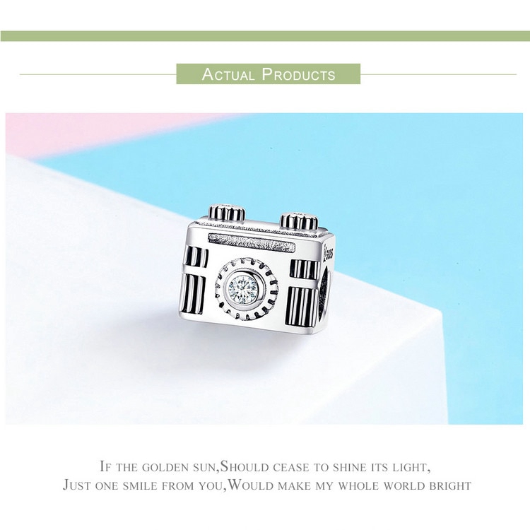 Hạt Charm Bamoer SCC516 Bạc 925 Thật Tráng Men Màu Đen Hình Máy Ảnh Tình Cảm Dùng Để Tự Làm Vòng Tay Và Dây Chuyền