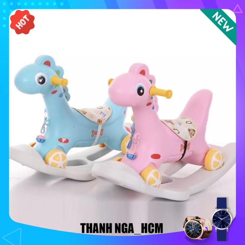 Ngựa bập bênh chòi chân 2 in 1 cho bé có bánh xe ,có nhạc cho bé, vừa làm được xe chòi chân