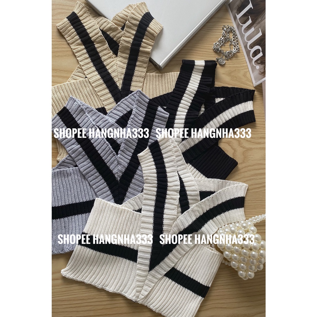 NEW || Áo croptop len cổ V chéo lưng mặc 2 kiểu nhiều màu phogn cách Hàn siêu xinh trendy