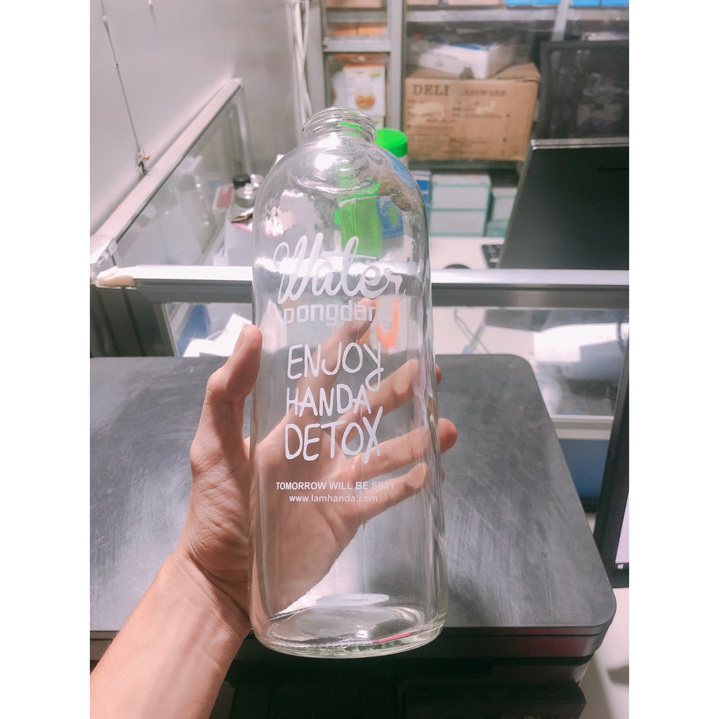 Bình Nước Thủy Tinh Detox Đẹp Water Pongdang 1000ml Trong Suốt MS8