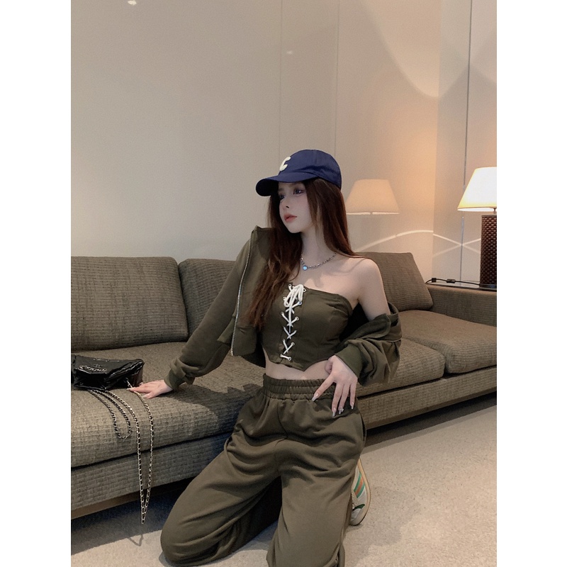 Set Đồ Thể Thao Gồm Áo Hoodie Ống Quần Rộng Và Quần Ống Rộng Phong Cách Thể Thao