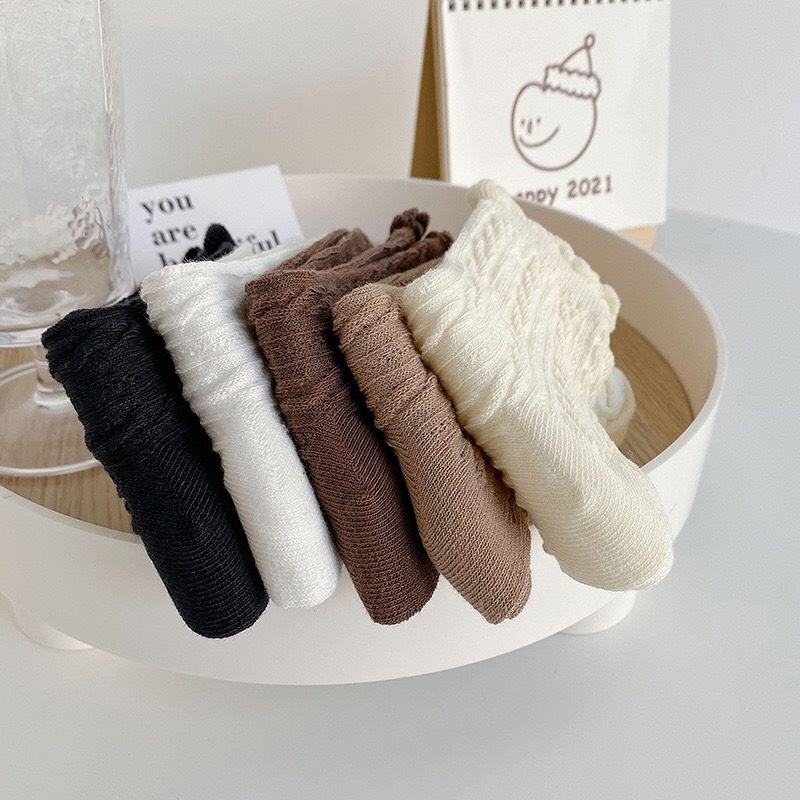 Tất bèo ren lolita cao cổ nhún tiểu thư Hàn Quốc chất len đẹp trắng đen nâu nữ nhiều màu
