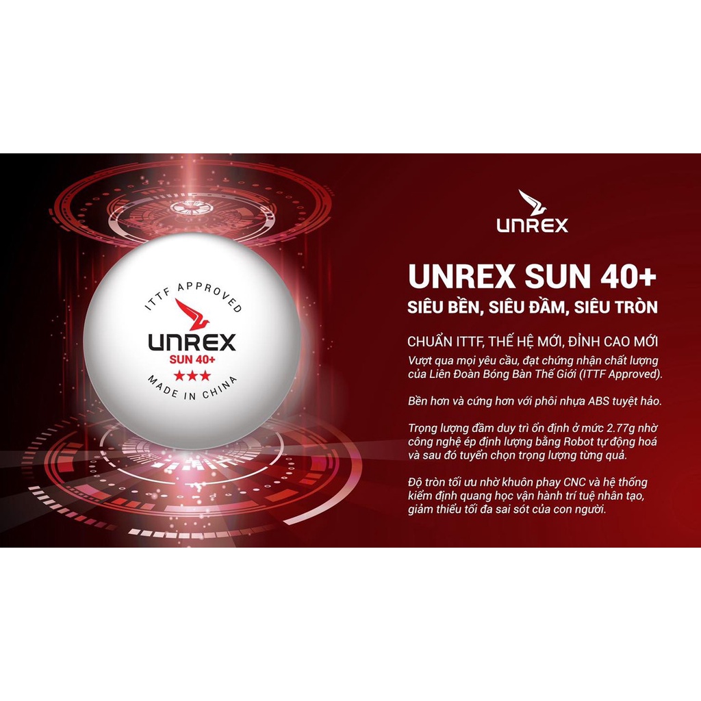 Bóng thi đấu Unrex 3 sao có viền 40+ ITTF hộp 6 quả