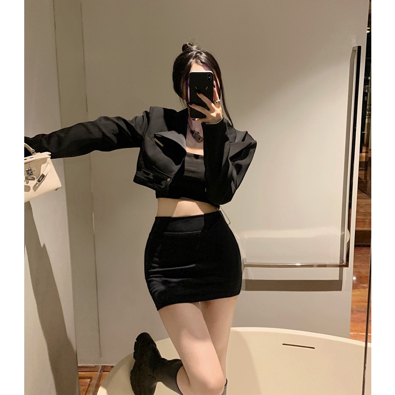 Cocory vn Chân Váy Mini Lưng Cao Màu Trơn Dáng Ôm Thời Trang Cho Nữ