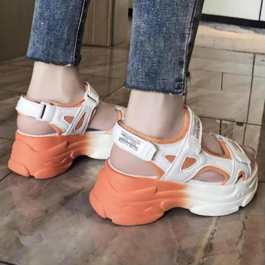 Giày Sandal Dép Xăng Đan Nữ Học Sinh Cá Tính Giá Tốt Mang Êm Chân (Có Ảnh Thật) Phối Màu Cam Xanh Siêu Xịn