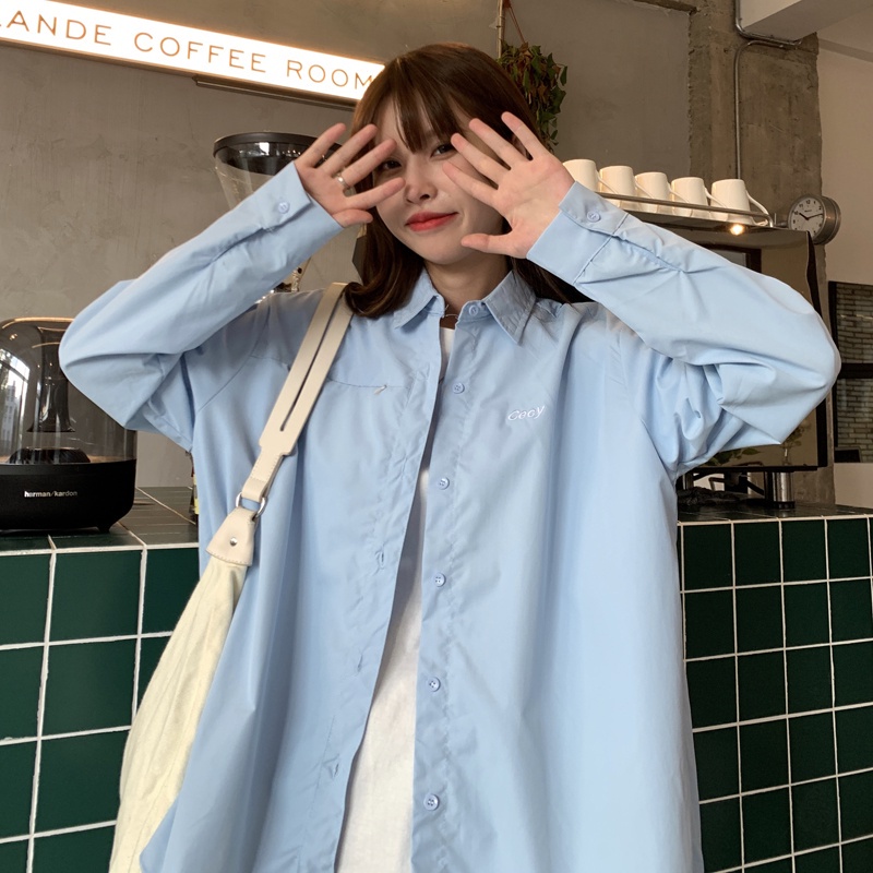 SUXI Áo Thun Nữ Tay Dài Dáng Rộng Màu Sắc Đơn Giản