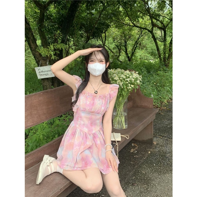 Đầm Hai Dây Dáng Ôm Cổ Vuông Phong Cách Thời Trang Mùa Hè 2022 Dễ Phối Đồ