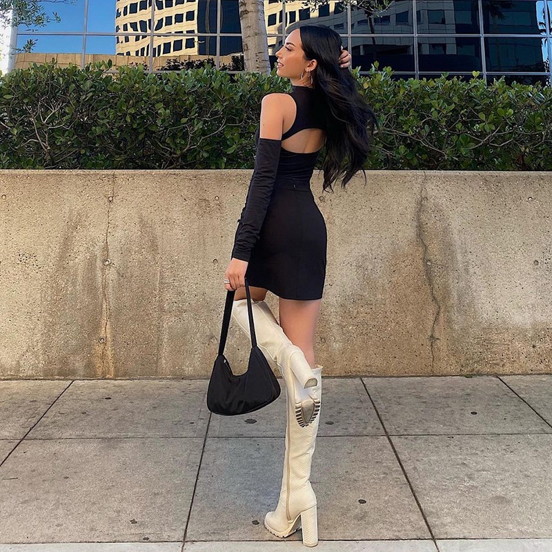 [Augustcloth] Đầm/ Váy dài tay khoét cổ phong cách Hàn Quốc