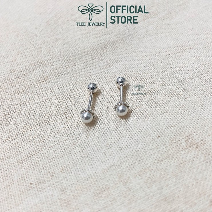 Khuyên tai bạc nữ TLEE trai chốt ren vặn bi bạc nữ tính TleeJewerly B0200