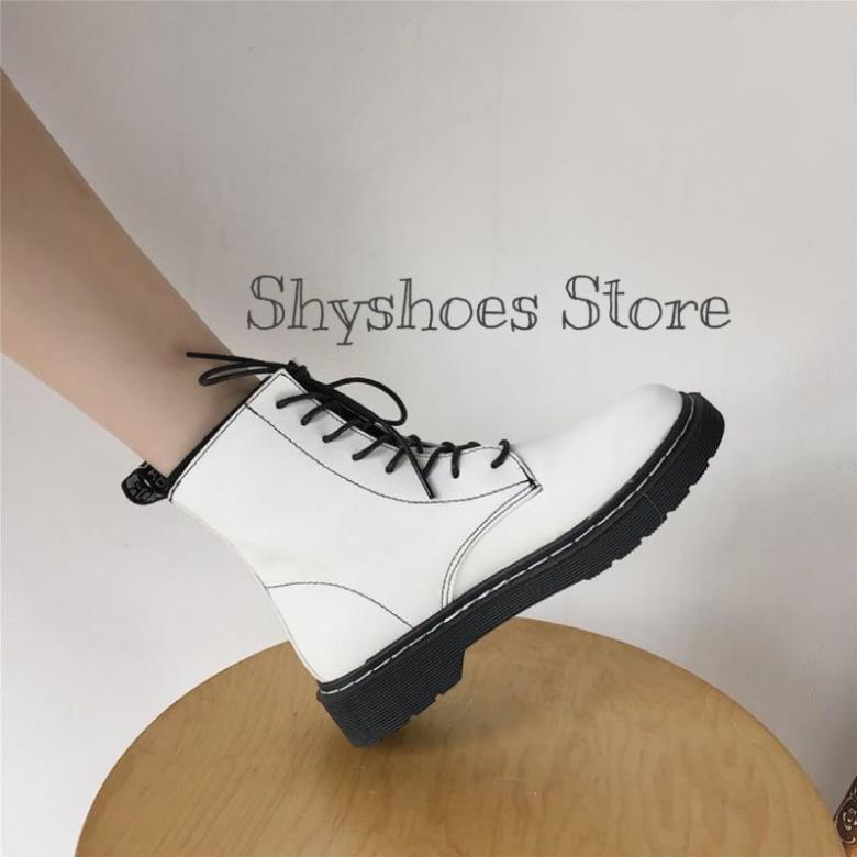 (Có Sẵn) Giày Boot Trắng cổ cao phối dây đen đế đôn 3cm phong cách martin timber cực cá tính 🐲