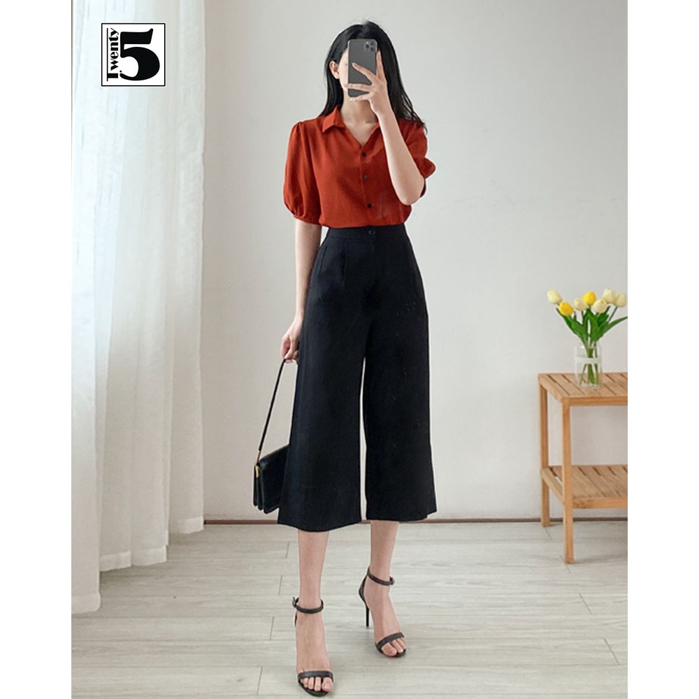 Quần vải nữ công sở dáng suông lửng trơn màu Twentyfive N630