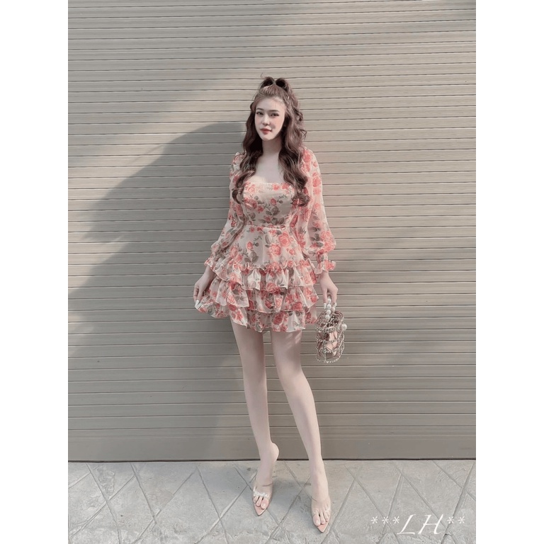 (FREE SHIP) ĐẦM VOAN HOA LỤA PHỐI TÀNG XINH XẮN TÔN DÁNG PU VALENTINNA