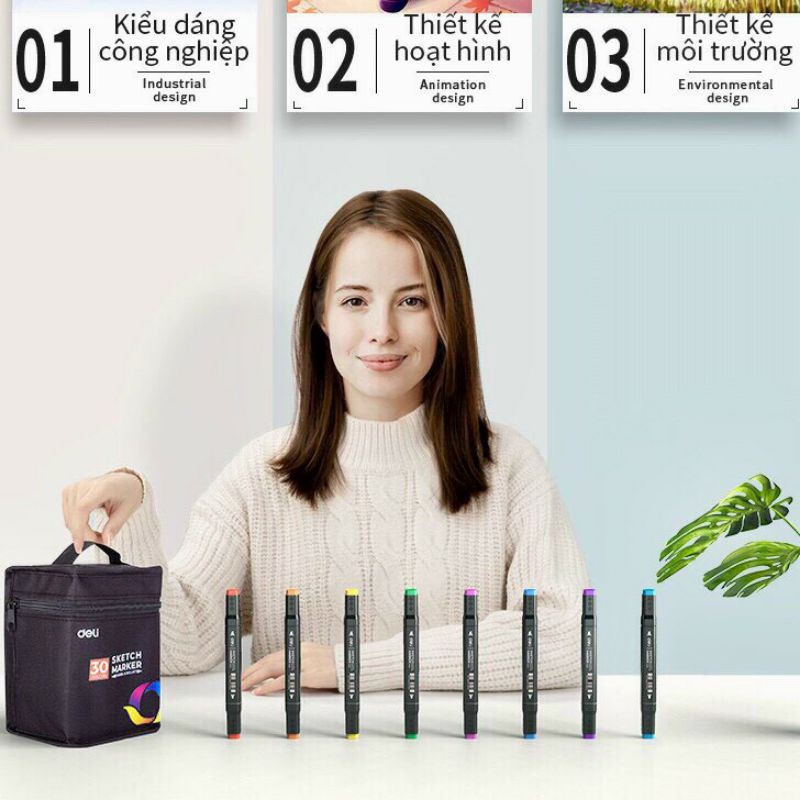 💕Bút màu marker chuyên nghiệp Deli-60Màu - kèm túi vải - 70806