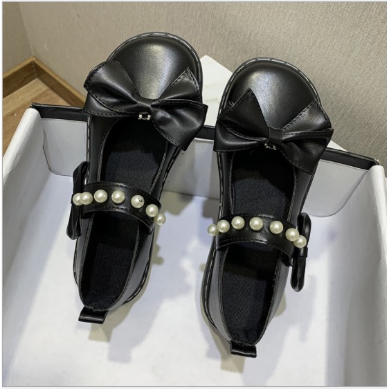 Giày lolita gắn nơ quai ngang đính ngọc siêu xinh - màu đen/kem | BigBuy360 - bigbuy360.vn