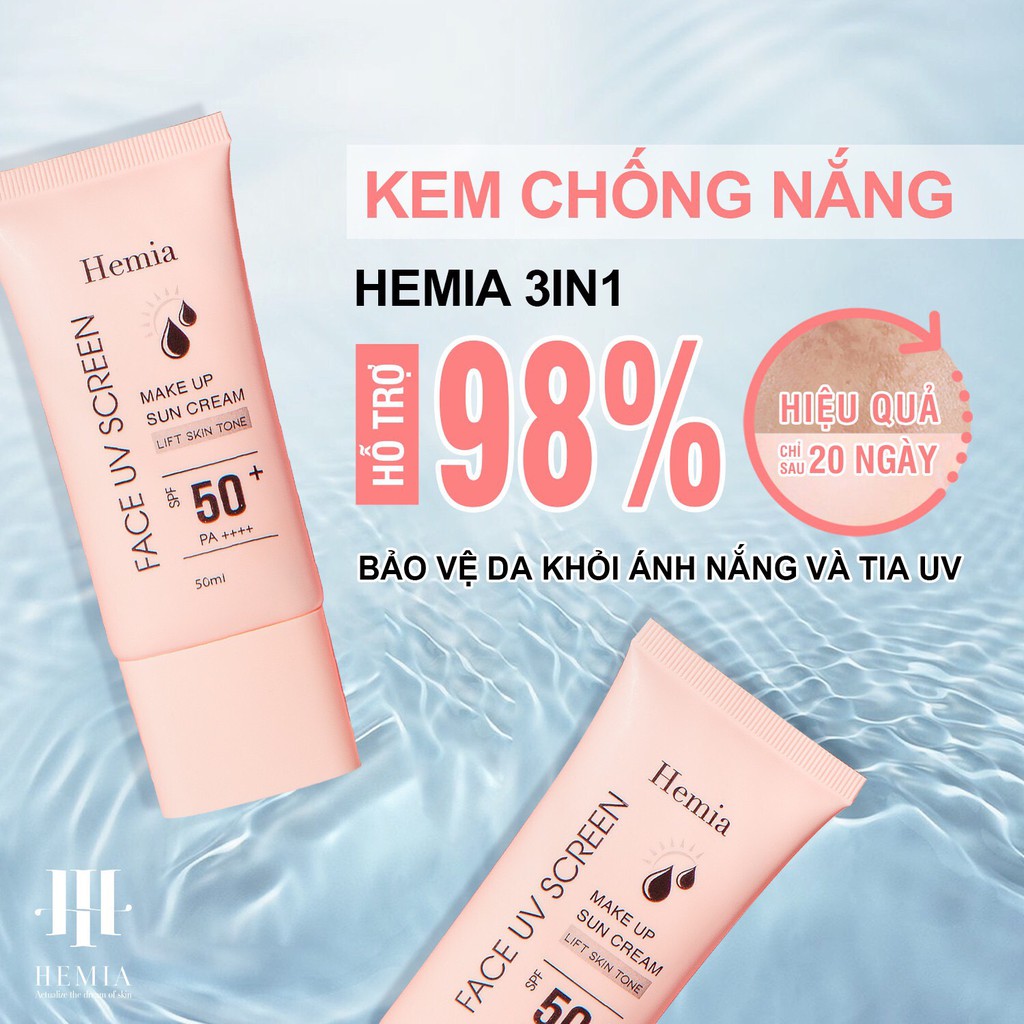 [Chính Hãng] Kem chống nắng dưỡng trắng nâng tông HEMIA SPF50+, chiết xuất 100% tự nhiên, Thấm mướt cực nhanh, mịn màng,