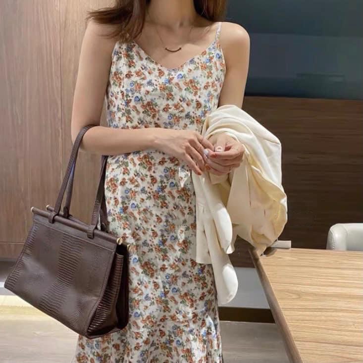 Váy mặc nhà hoa nhí nữ 2 dây suông dài qua gối vintage Madela, Đầm nữ hoa nhí hai dây - VDH01 | BigBuy360 - bigbuy360.vn