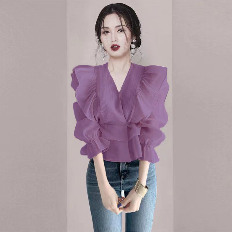 Áo Sơ Mi Chiffon Tay Lửng Thời Trang Mùa Hè Hàn Quốc WD2E