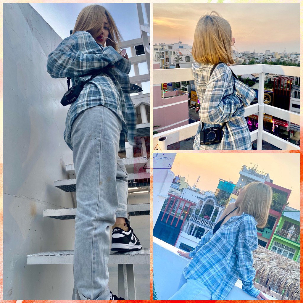 Áo Sơmi Caro Lien Nữ Cao Cấp Xanh Biển