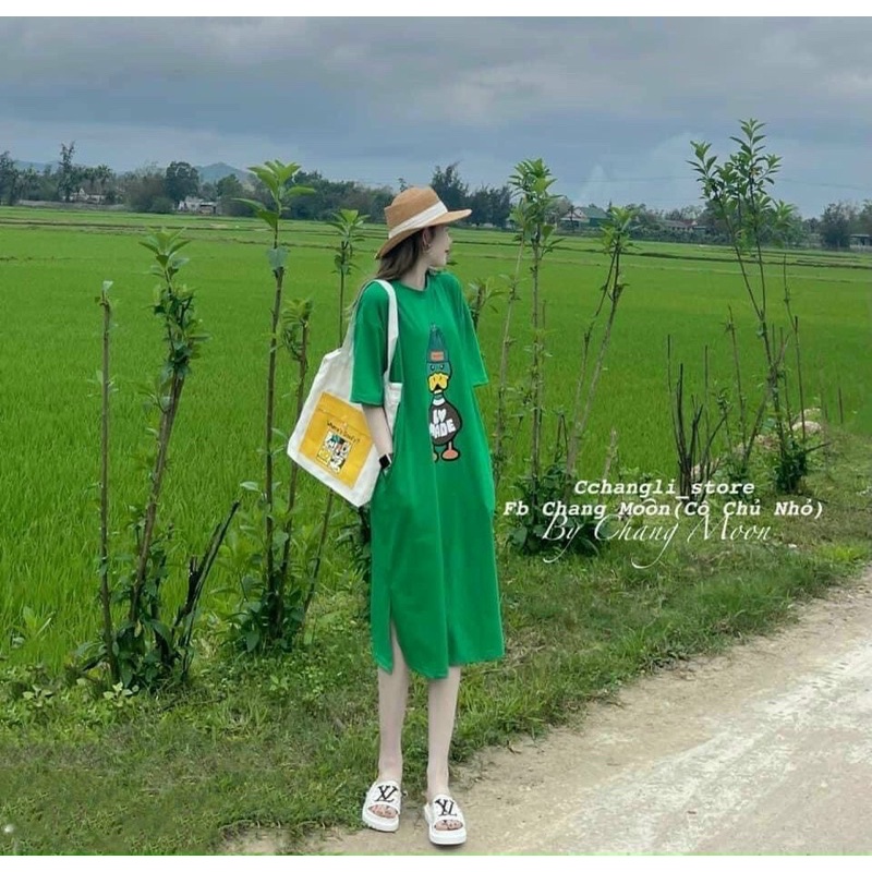 Váy vịt màu xanh lá suông