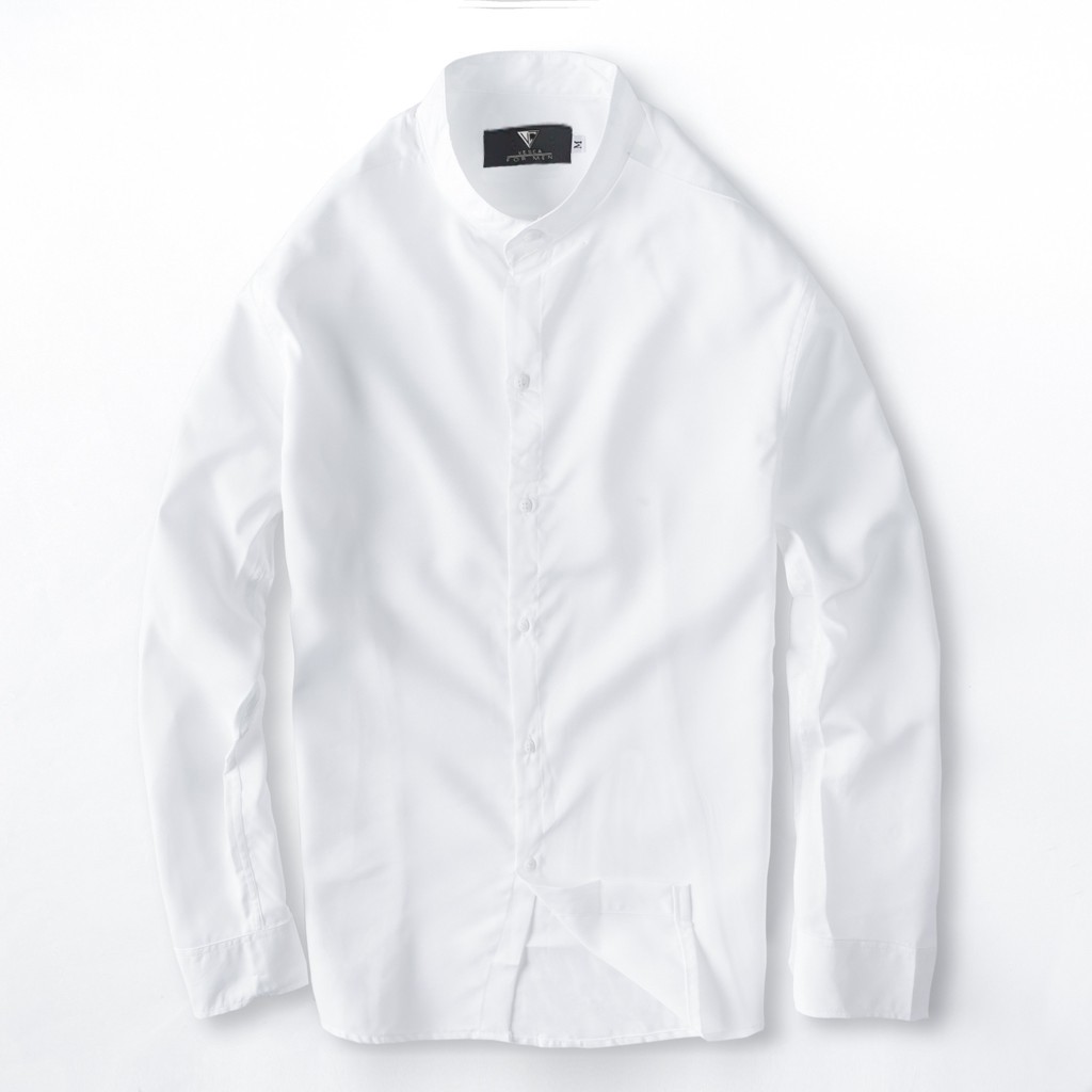 Sơ mi nam form rộng cổ tàu trắng cao cấp Hamino vải lụa dày dặn co giãn 4 chiều mát mẻ B | BigBuy360 - bigbuy360.vn